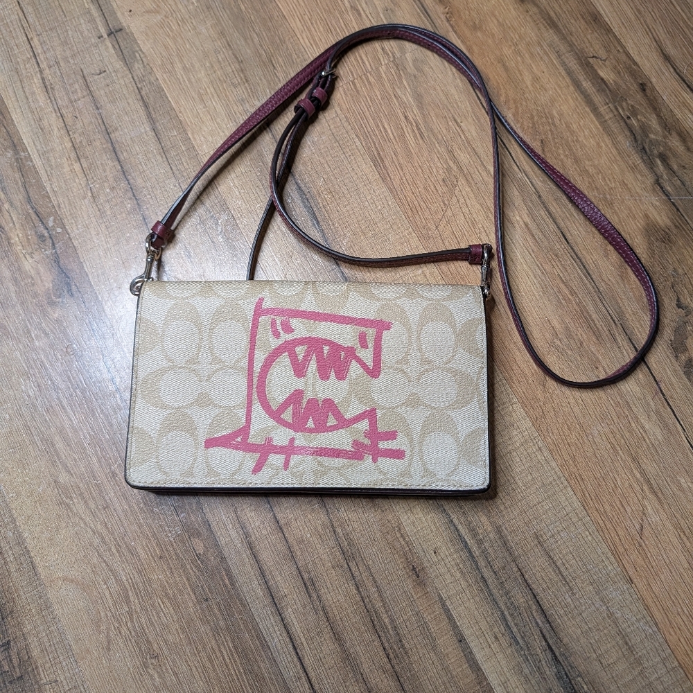 Anna Foldover Crossbody Clutch In Signature Canvas With Rexy By Guang Yu - Picture 3 of 14